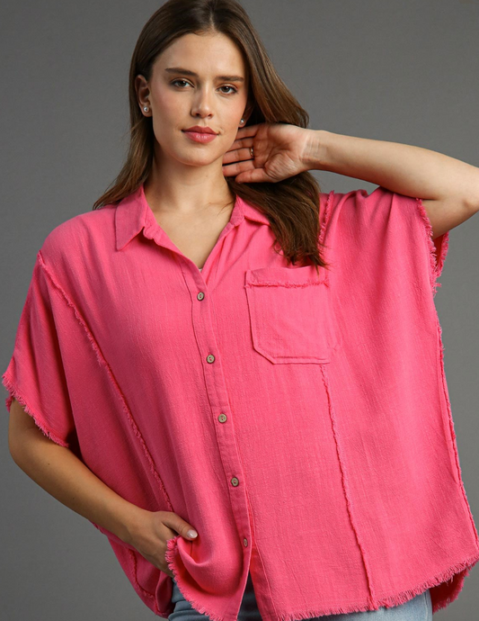 Pink Fringe Detail Button Up (Umgee)