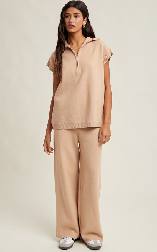 Taupe 1/4 Zip Knit Top