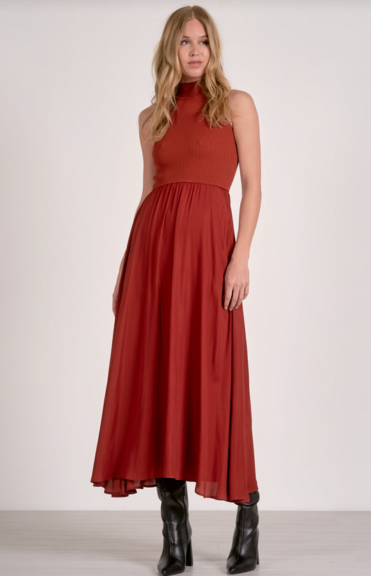 Rust Mock Neck Maxi W/ Satin Skirt