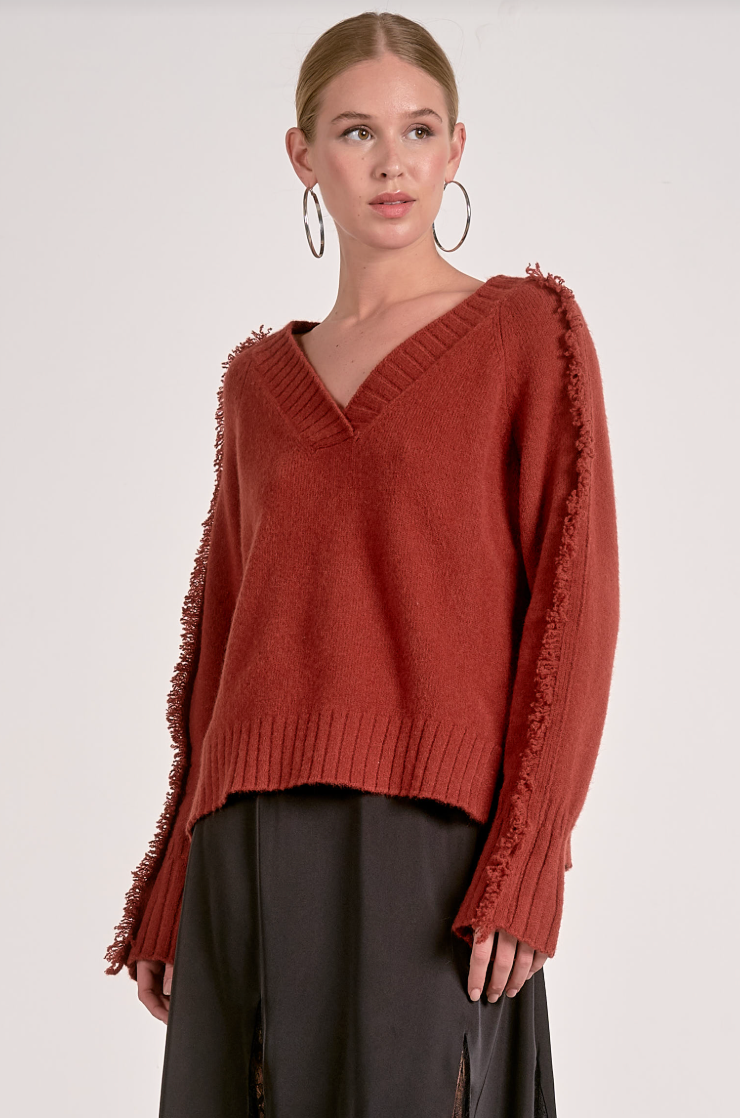 Rust Fray Sweater