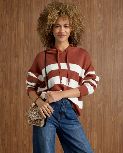 Nutmeg/Cream Heavenly-Luxe Stripe Hooded Pullover