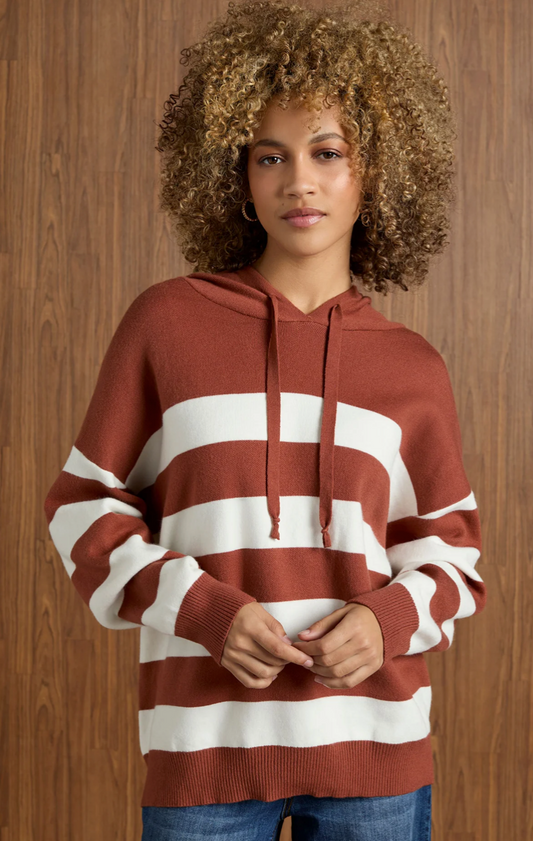 Nutmeg/Cream Heavenly-Luxe Stripe Hooded Pullover
