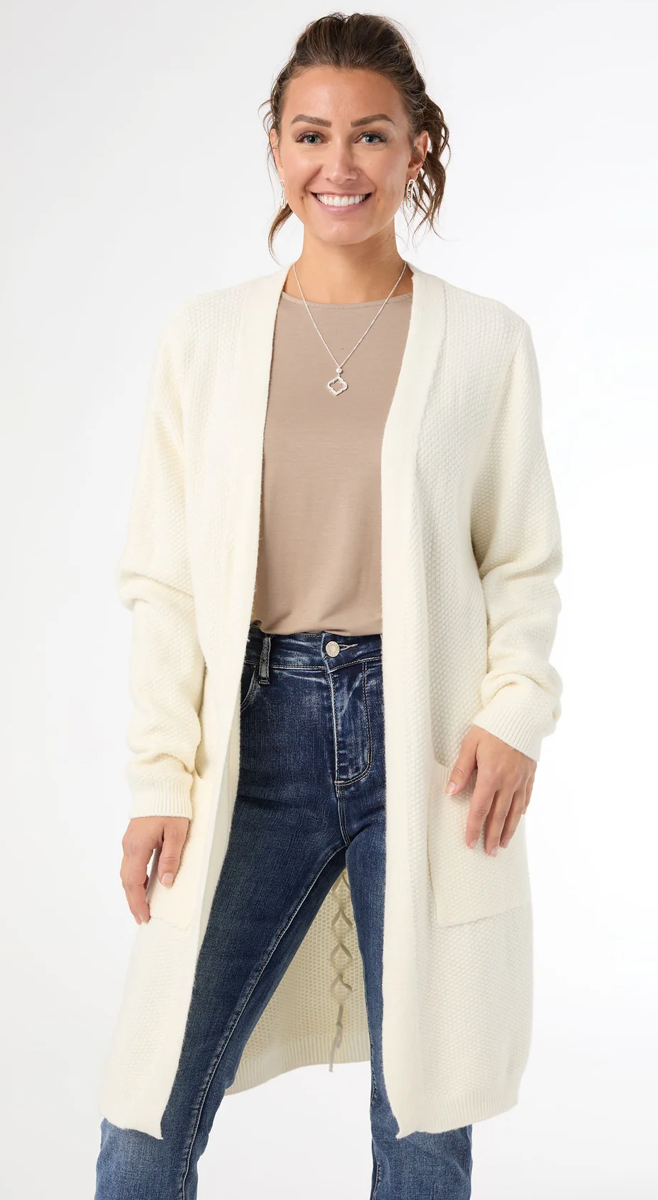 Winter White Ciana Lattice Back Cardigan