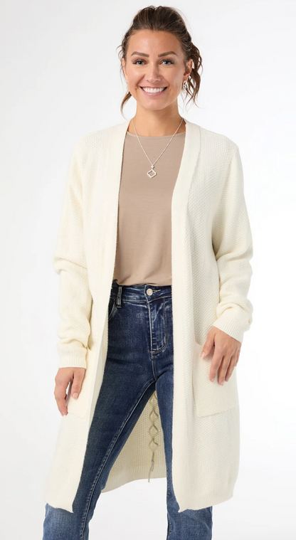 Winter White Ciana Lattice Back Cardigan