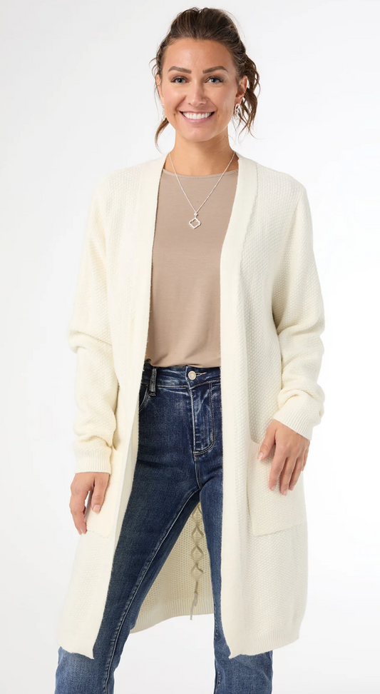 Winter White Ciana Lattice Back Cardigan