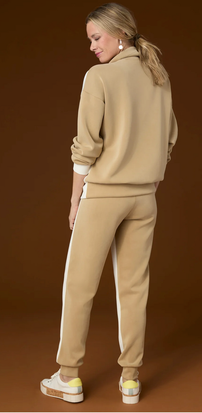 Hilarie Two-Tone Zip Front Sweatshirt (camel/ivory)