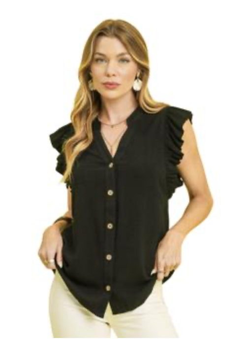 Black Button Up Ruffle Sleeve (Umgee)
