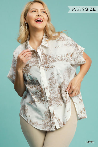Latte Toile Print SS Blouse (Umgee)