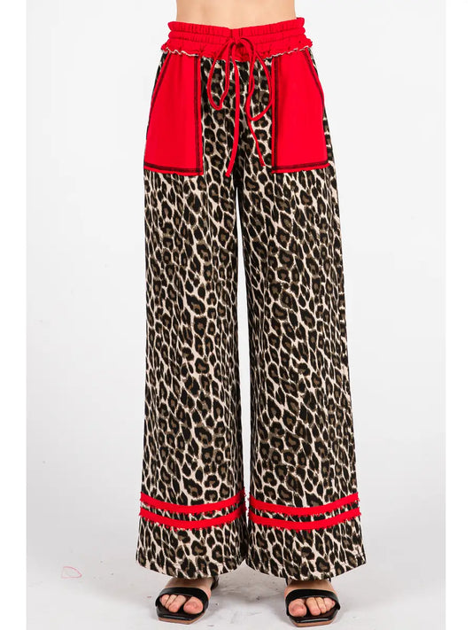 Leopard Print Terry Wide Leg Pants