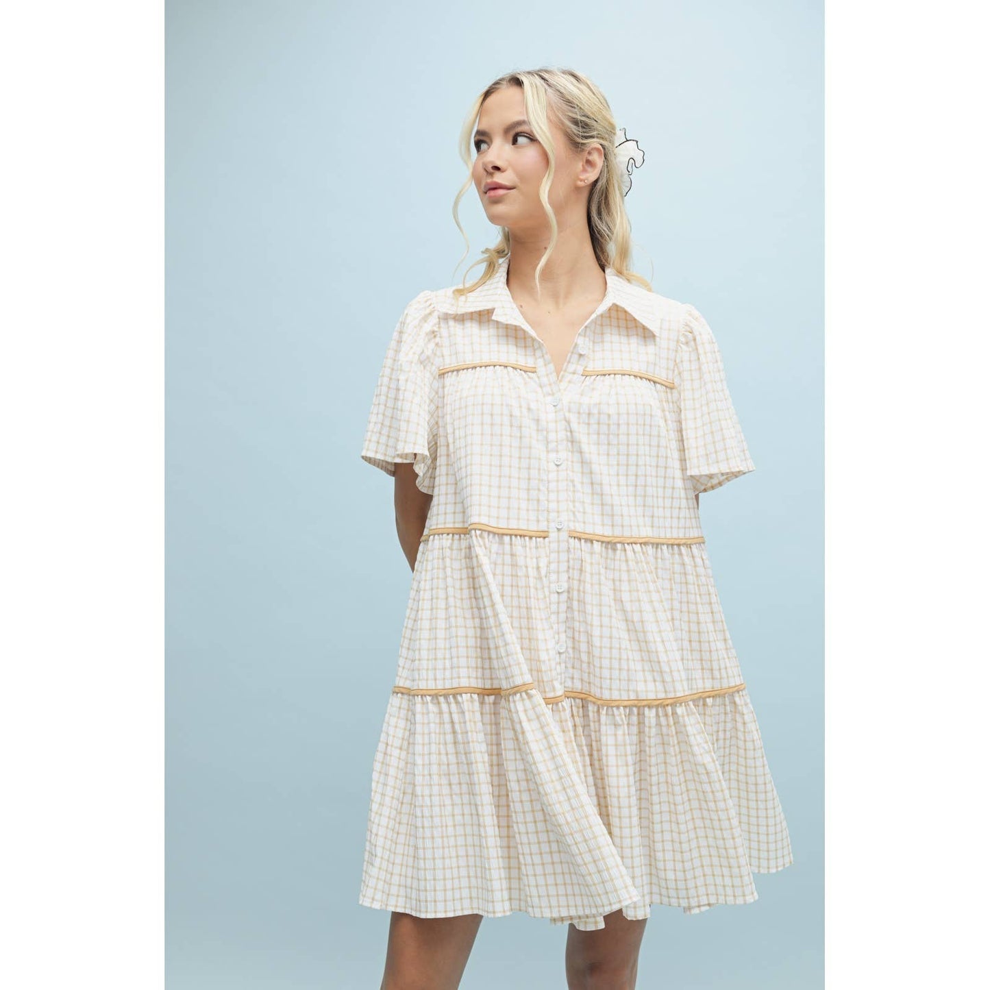 Plaid Button-up Babydoll Dress