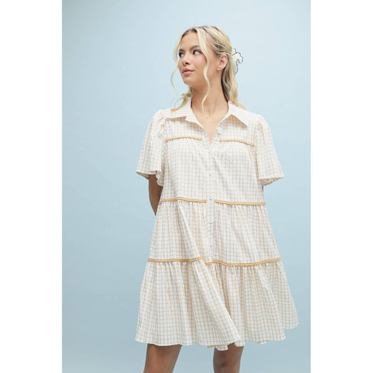 Plaid Button-up Babydoll Dress