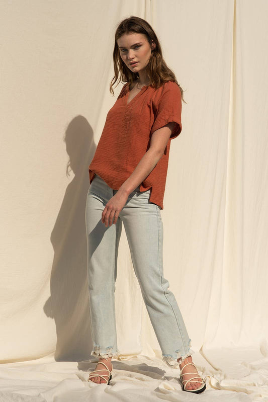 Brick Cotton Gauze Top