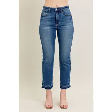 High Waisted Vintage Wash Release Hem Kick Flare