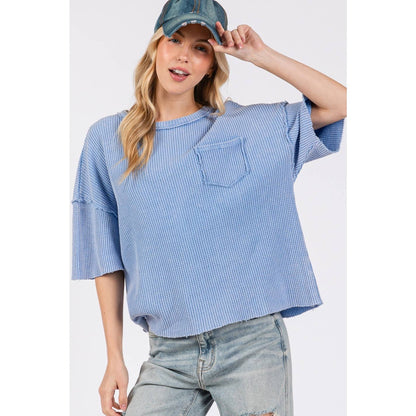 Blue Mineral Wash Pocket Tee