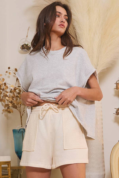 Gray Raw Edge Detail Terry Muscle Top