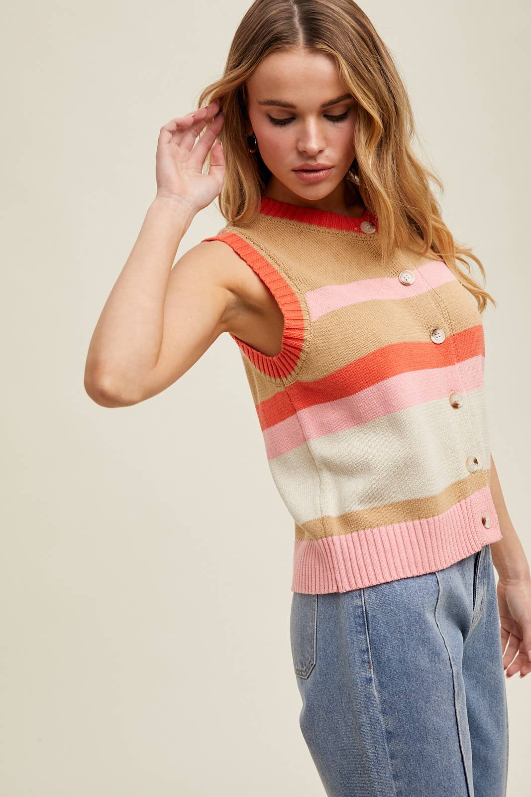Multi-color Striped Button-up Sweater Vest