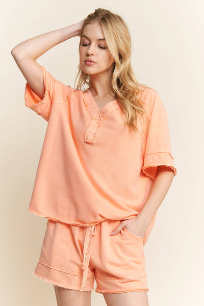 Papaya Mineral Washed V-Neck Soft Tee