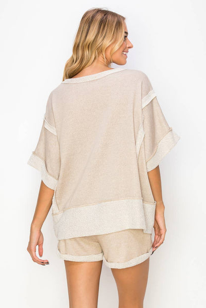 Taupe Oversize Reverse Contrast Banded Top