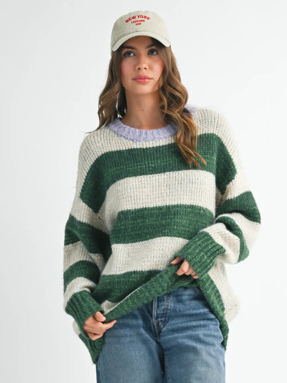 Olive Oversized Striped Sweater