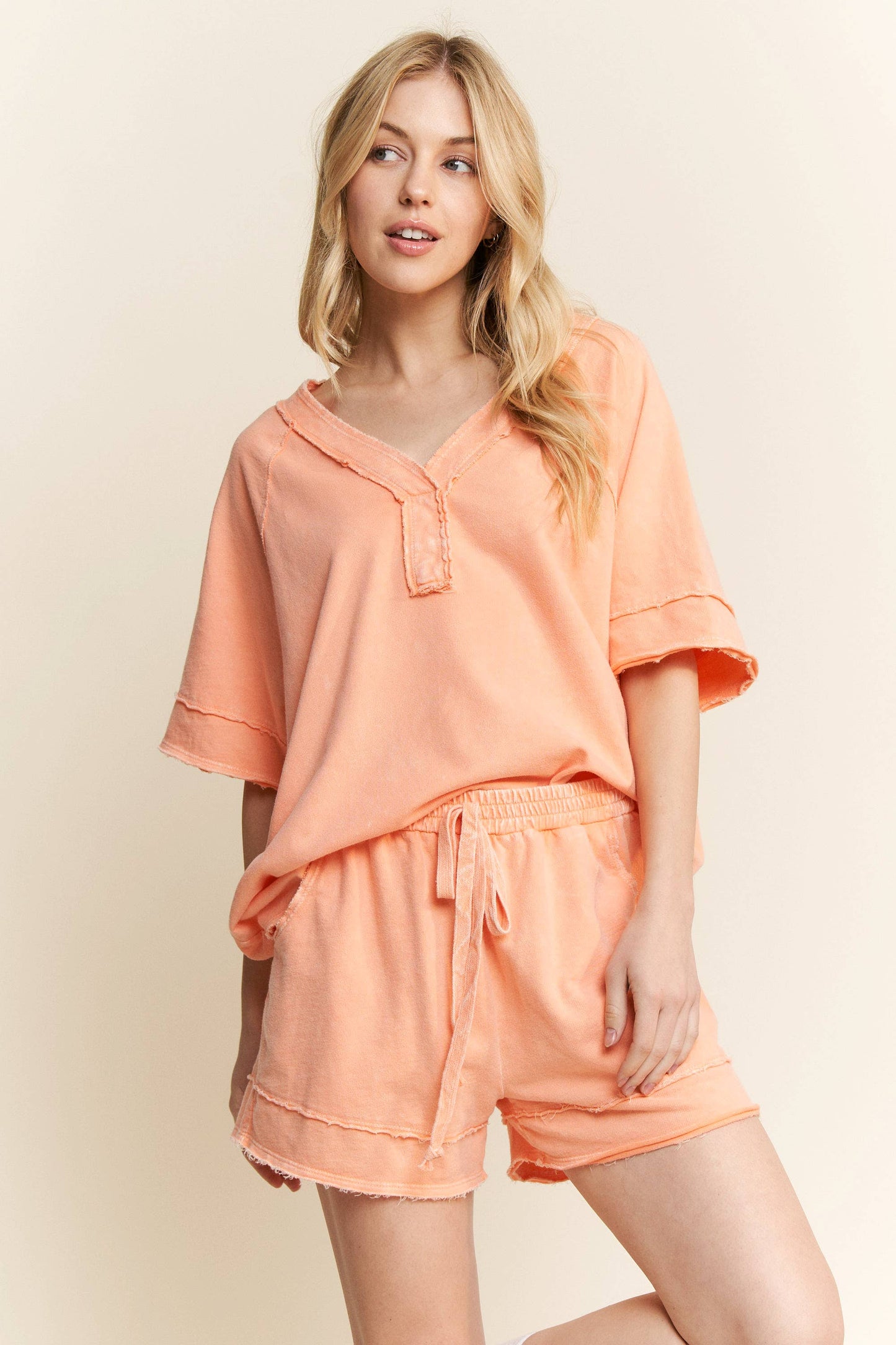 Papaya Mineral Washed V-Neck Soft Tee