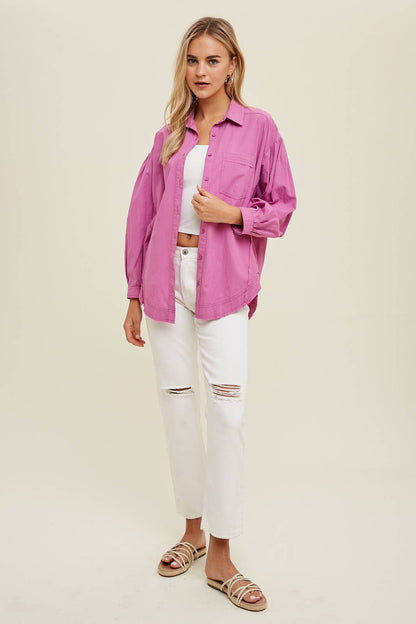 Orchid Balloon Sleeve Button-Down