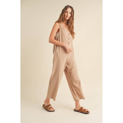 Taupe Cotton Square Neck Overall