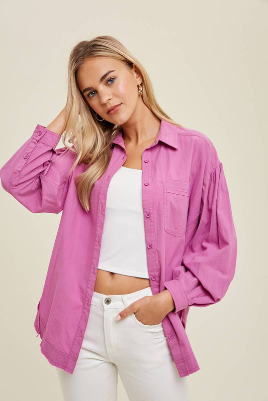 Orchid Balloon Sleeve Button-Down