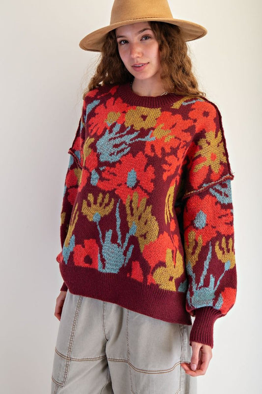 Blair Burgundy Floral Sweater