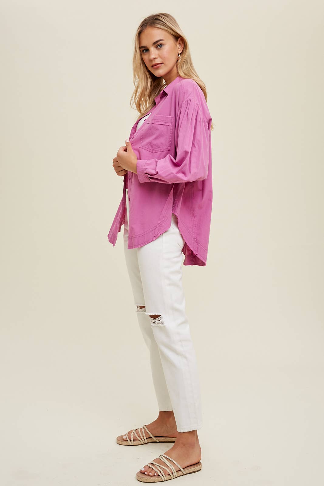 Orchid Balloon Sleeve Button-Down