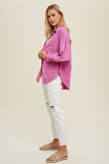 Orchid Balloon Sleeve Button-Down