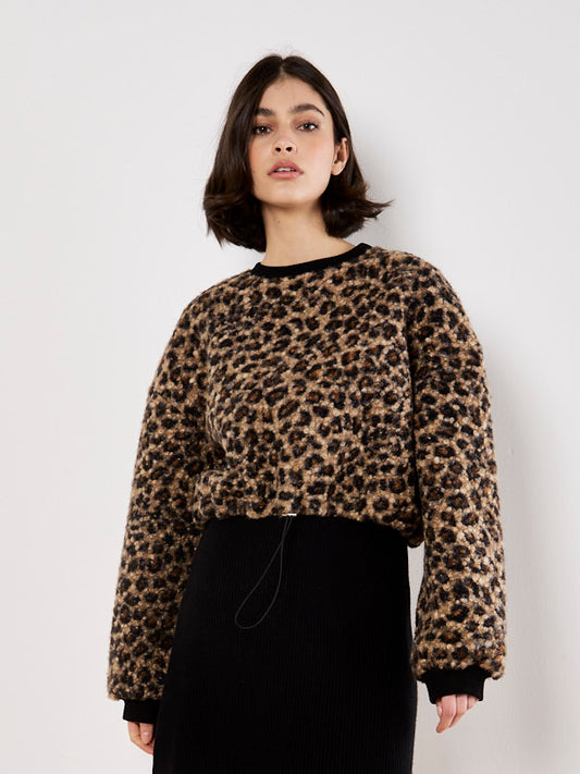 Leopard Boucle Cropped Sweater