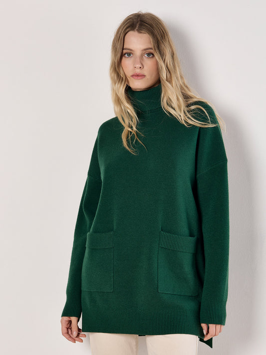 Green Rollneck Pocket Sweater