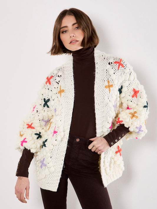 Multicolor Flower 3D Knit Cardi